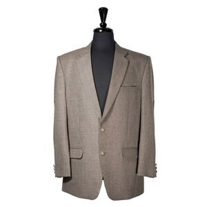 Mens Blazer Brown Beige Plaid Check Wool Wedding Party Jacket Sport Coat 40S
